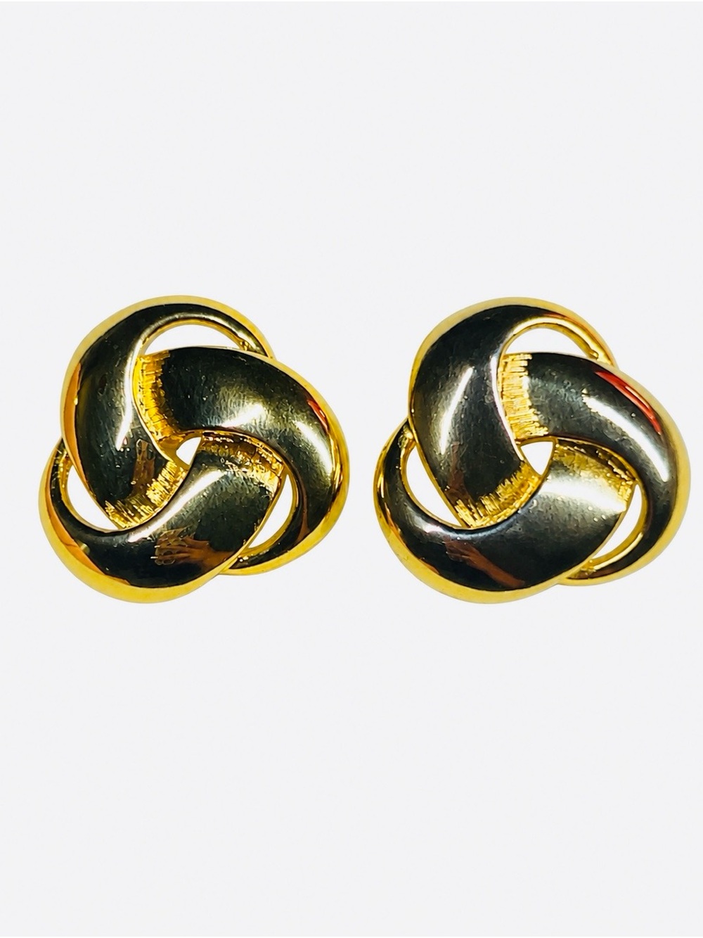 Vintage Gold-Tone Interlocking Knot Statement Earrings (1985–1992)